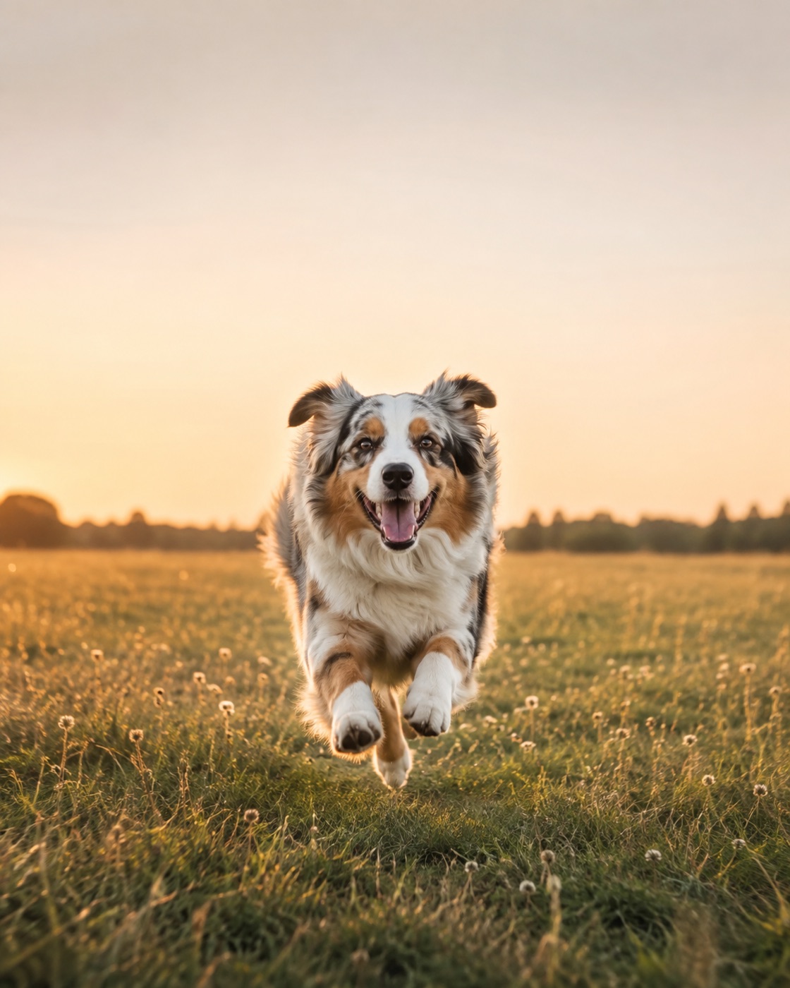 Hund rennt über eine Wiese